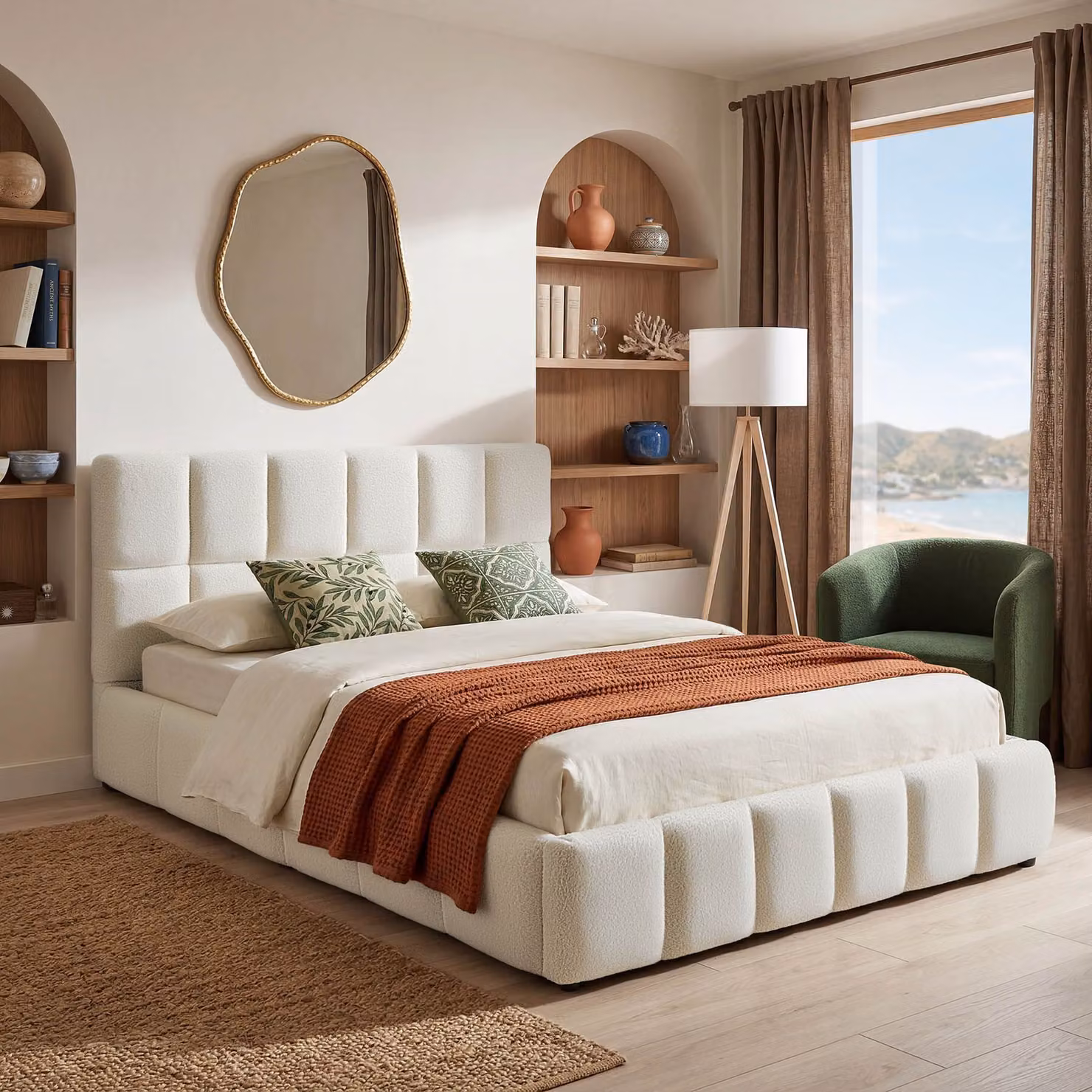 Letto imbottito Shirley tectake con rete a doghe, colore beige e bianco, L/P/H: 220 x 180 x 93 cm – 2