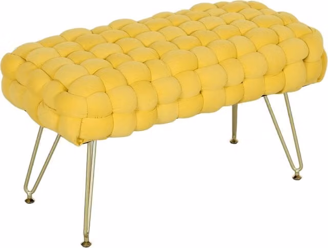 Pouf Poggiapiedi Minimal in Velluto Giallo con Struttura in Metallo L: 41.5 cm, P: 38 cm, H: 41.5 cm