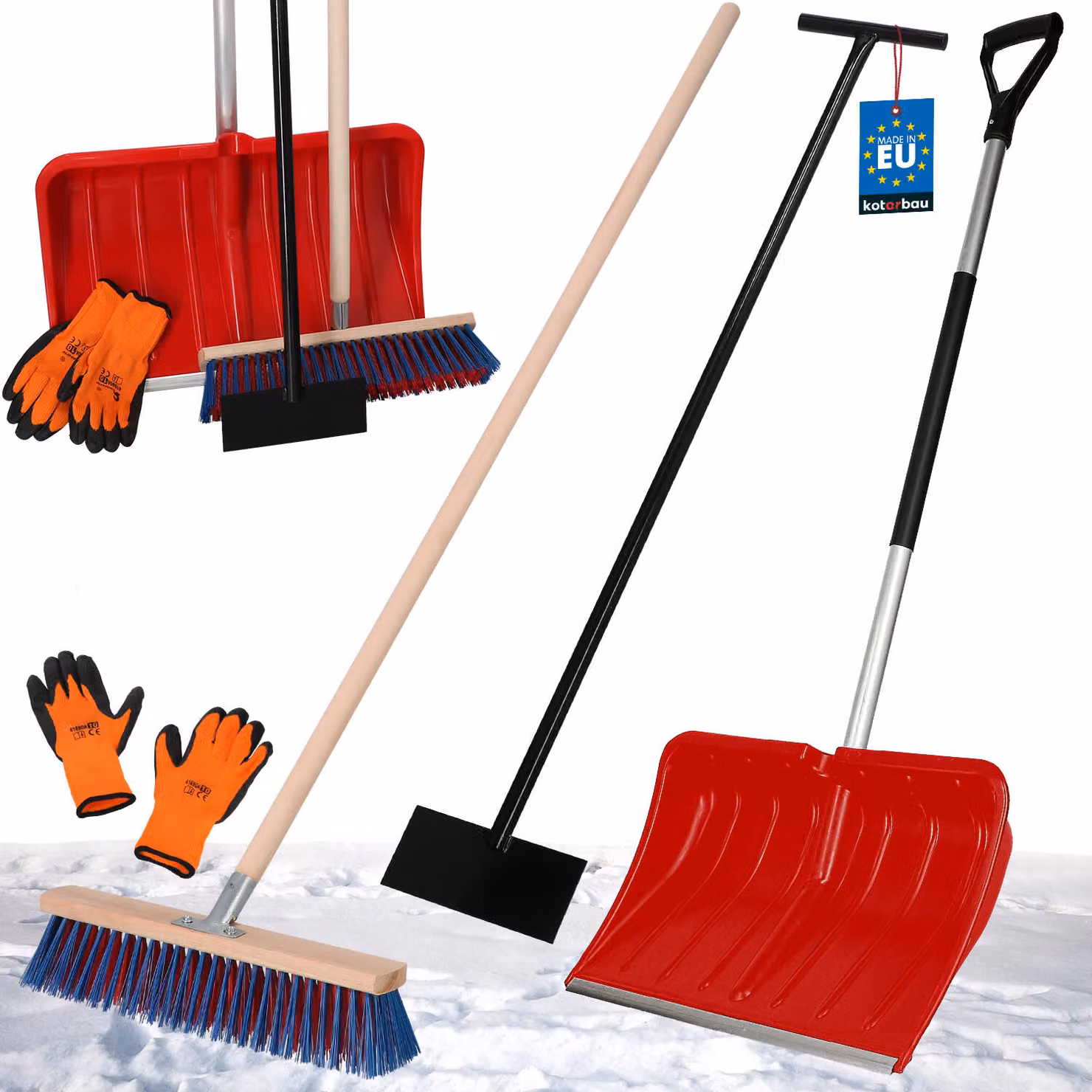 KOTARBAU® Set Pala da neve con manico in alluminio 135 cm Scopa stradale con manico in legno 150 cm Raschietto per ghiaccio 119 + guanti Pala da neve Spazzola da neve Spazzola da neve Manico in alluminio per rimozione neve
