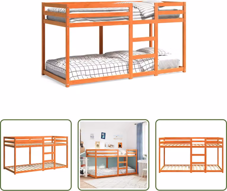 The Living Store Letto a castello marrone cera 90x200 cm in legno di pino massiccio