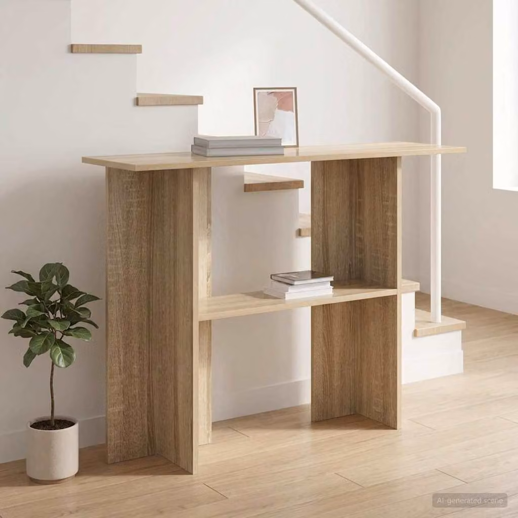 vidaXL Tavolo consolle moderno in legno e MDF color rovere, L 100 x P 30 x H 75 cm