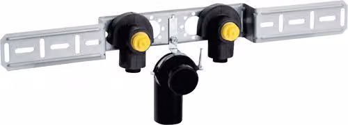 Staffa di collegamento Geberit PushFit, doppia 20 x ½' IG, ottone con morsetto e gomito, 651298001