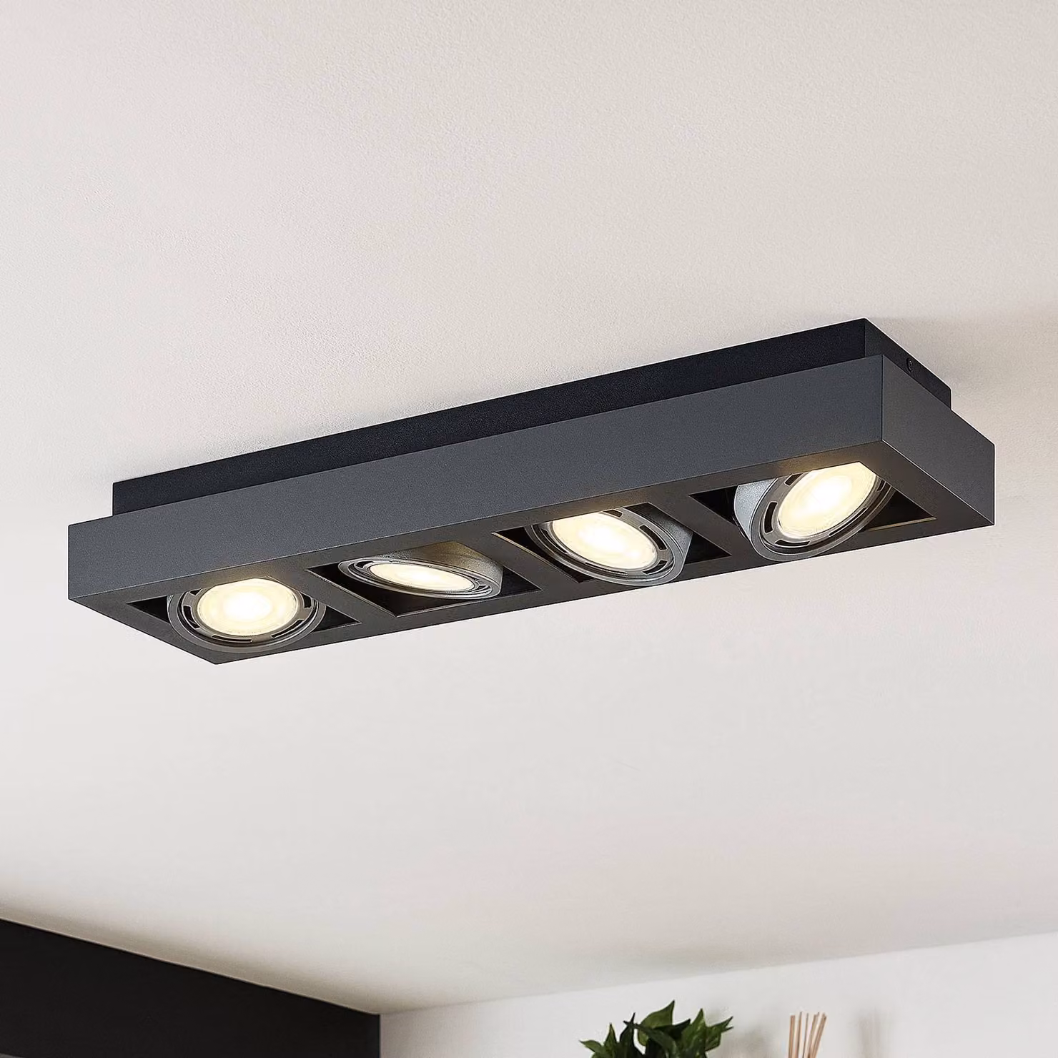 Plafoniera soffitto Ronka Arcchio, dimmerabile, Nero, Soggiorno / Sala da pranzo, Alluminio, Moderno, Plafoniera