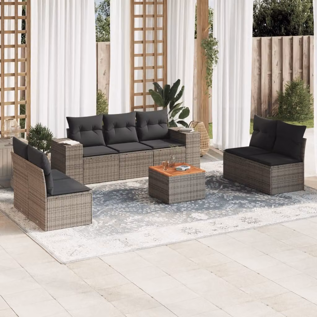 Maison Exclusive - Set Divano da Giardino 8 pz con Cuscini Grigio in Polyrattan
