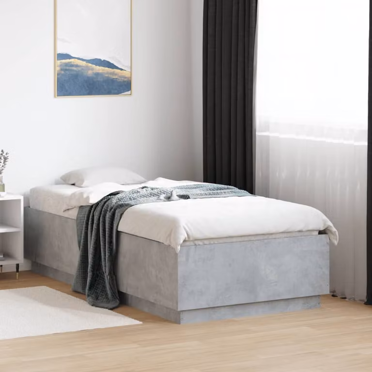 vidaXL Giroletto Moderno in Legno con Luci LED Sotto il Letto e Porta USB Grigio Cemento L/P/H: 190 x 90 x 30 cm