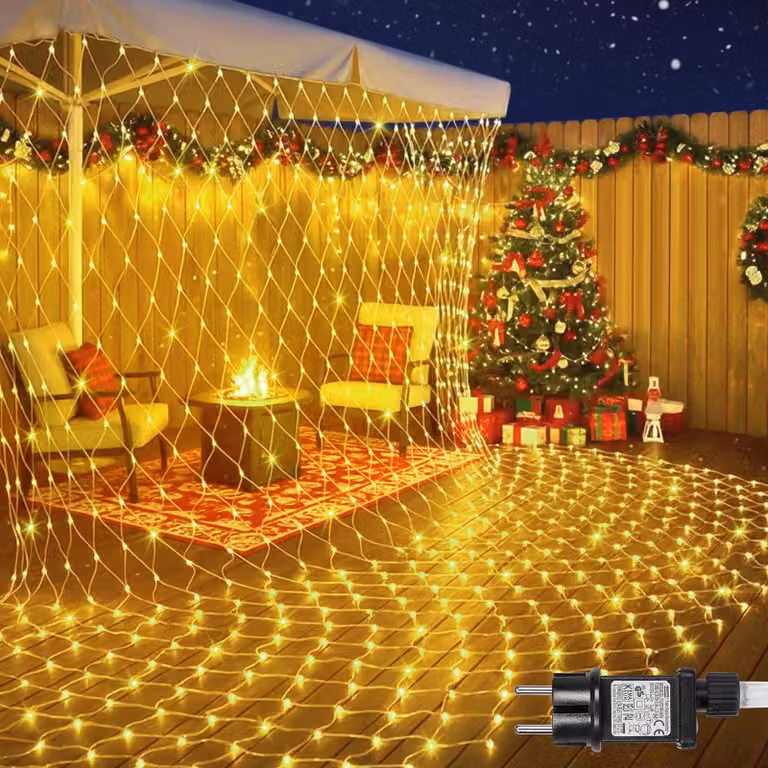 Catena luminosa, lunghezza 3x2 metri, 200 LED, luce calda, grado di protezione IP44, timer, 8 modalità
