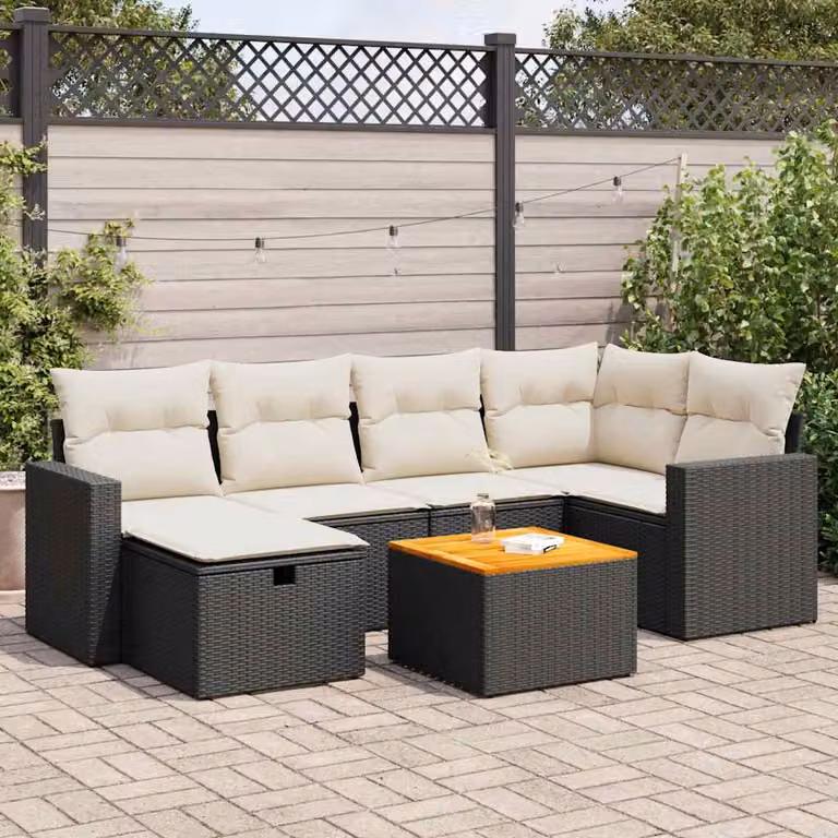 Set Divano da Giardino a L vidaXL in Polyrattan con 7 Pezzi e Cuscini Imbottiti