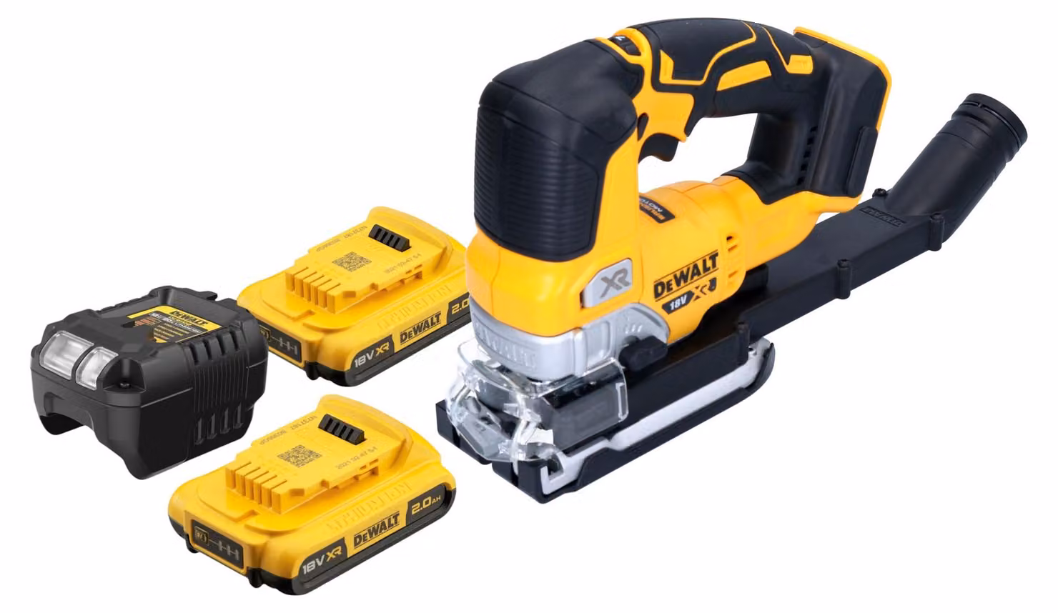 Seghetto alternativo a pendolo a batteria DeWalt DCS 334 D2 18 V brushless + 2x batteria ricaricabile 2,0 Ah + caricabatterie