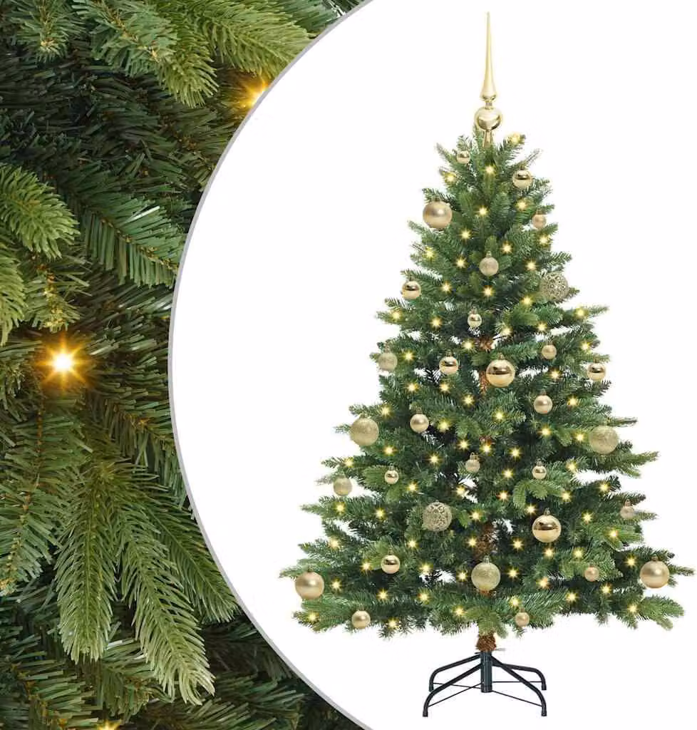 Albero di Natale artificiale con 150 LED verdi da 120 cm in PE e PVC