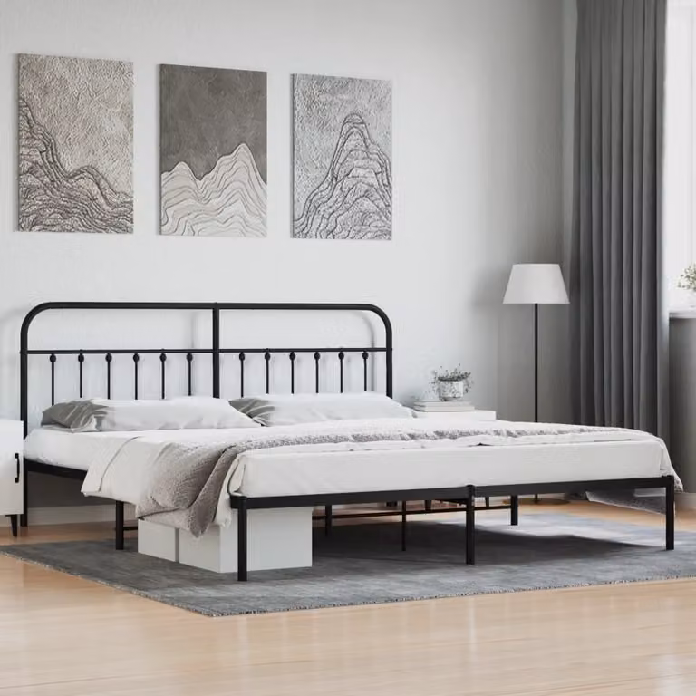 The Living Store Struttura letto con testiera in metallo nero 193x203 cm