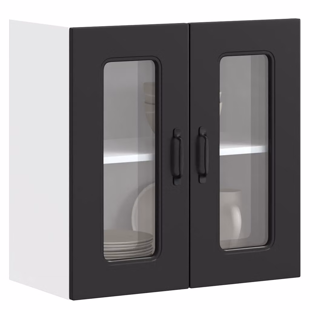 Pensile da cucina moderno vidaXL Kalmar nero con ante in vetro e ripiani interni, L: 60 cm, H: 60 cm, P: 31 cm