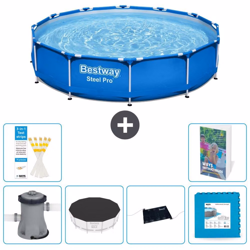 Piscina gonfiabile Bestway Steel Pro, rotonda, dimensioni 366x76 cm, composta da 5 parti, modello S273