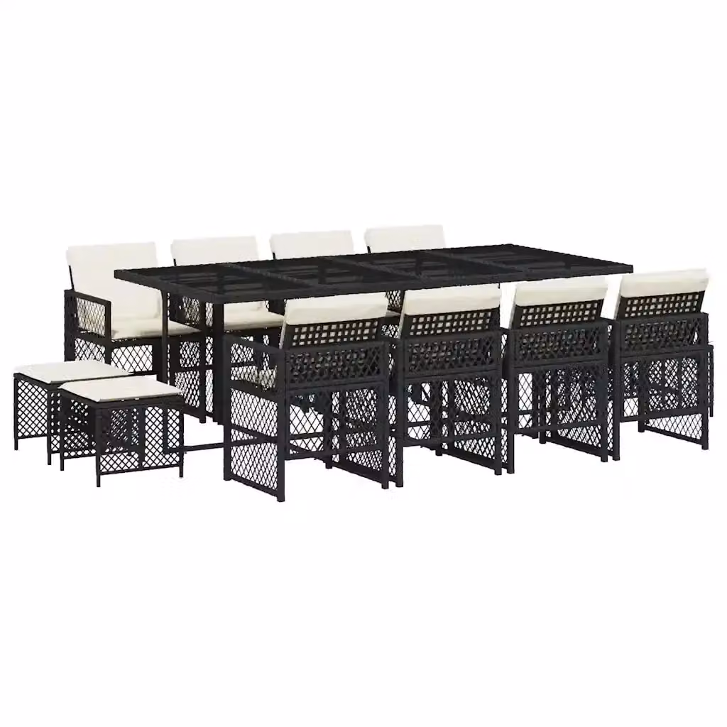 vidaXL Set da Pranzo da Giardino 13pz in Polyrattan Nero con Cuscini e Tavolo in Vetro – 2