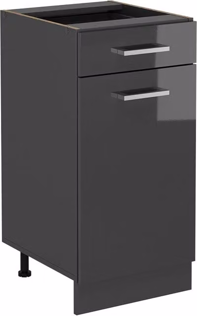 Mobiletto base per cucina Vicco R-Line Antracite lucido con ante e cassetti L: 40 cm – 1