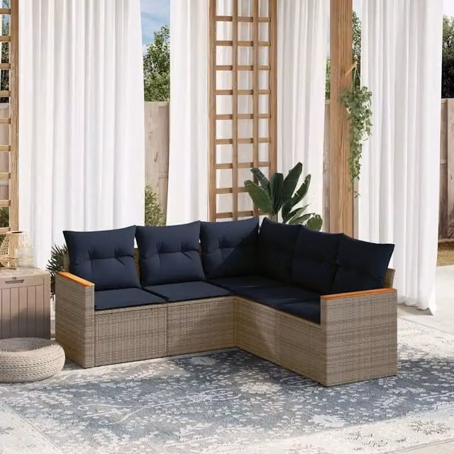 Set Divani da Giardino 5 pz con Cuscini Grigio in Polyrattan 3225963
