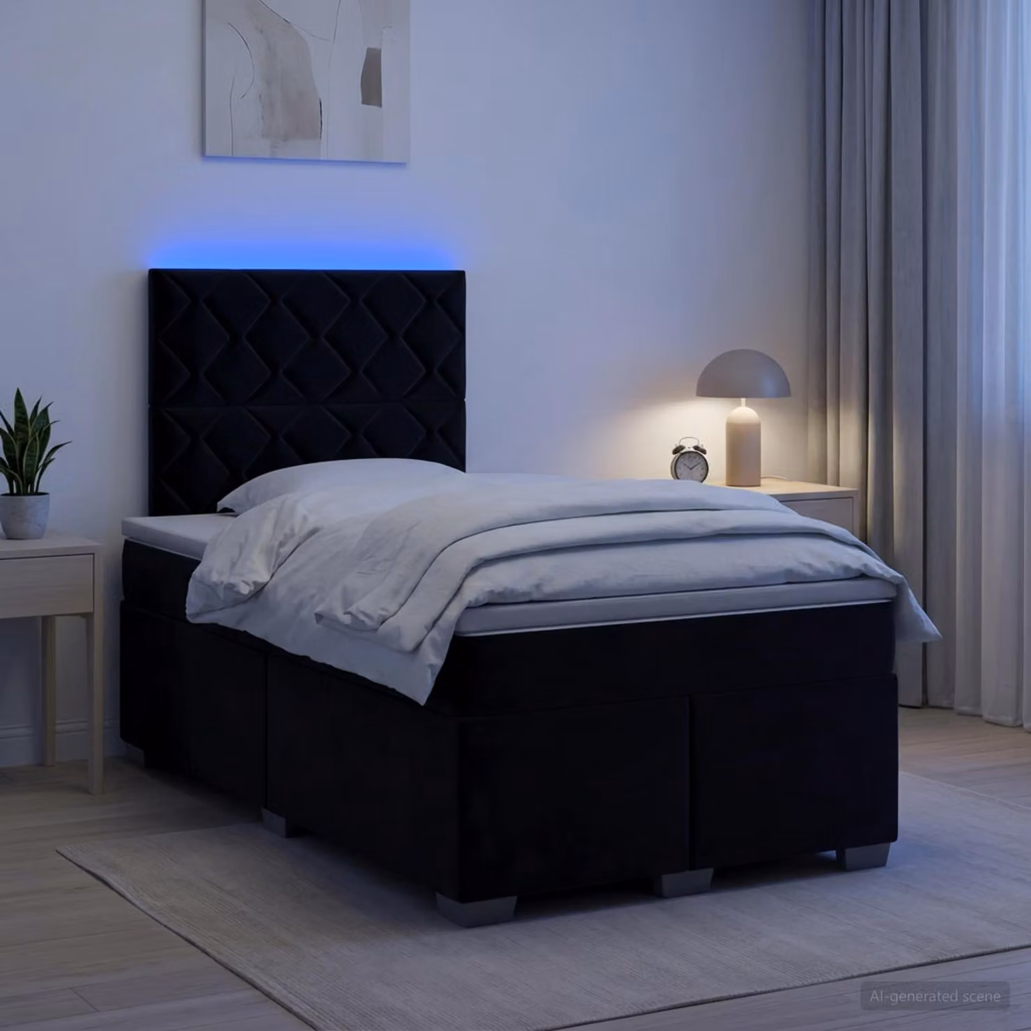 Letto box spring vidaXL in velluto nero con materasso a molle pocket e porta USB L/P/H: 120 x 200 cm