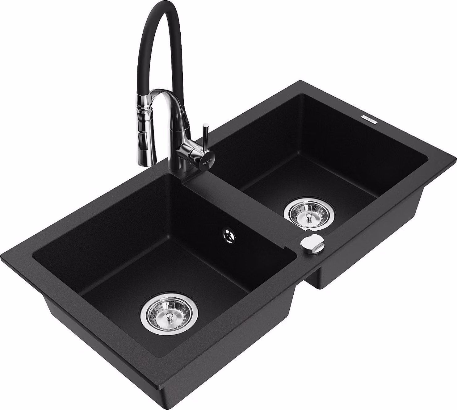 Mexen Mario lavello in granito a 2 vasche con miscelatore da cucina Aster, nero - 6504-77-73450-07