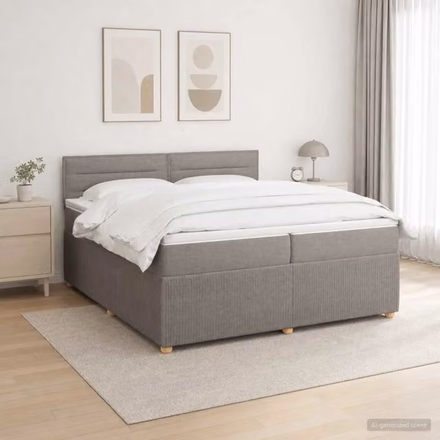 Letto box spring con materasso vidaXL in tessuto beige e grigio L/P/H: 200 x 200 x 76,5 cm