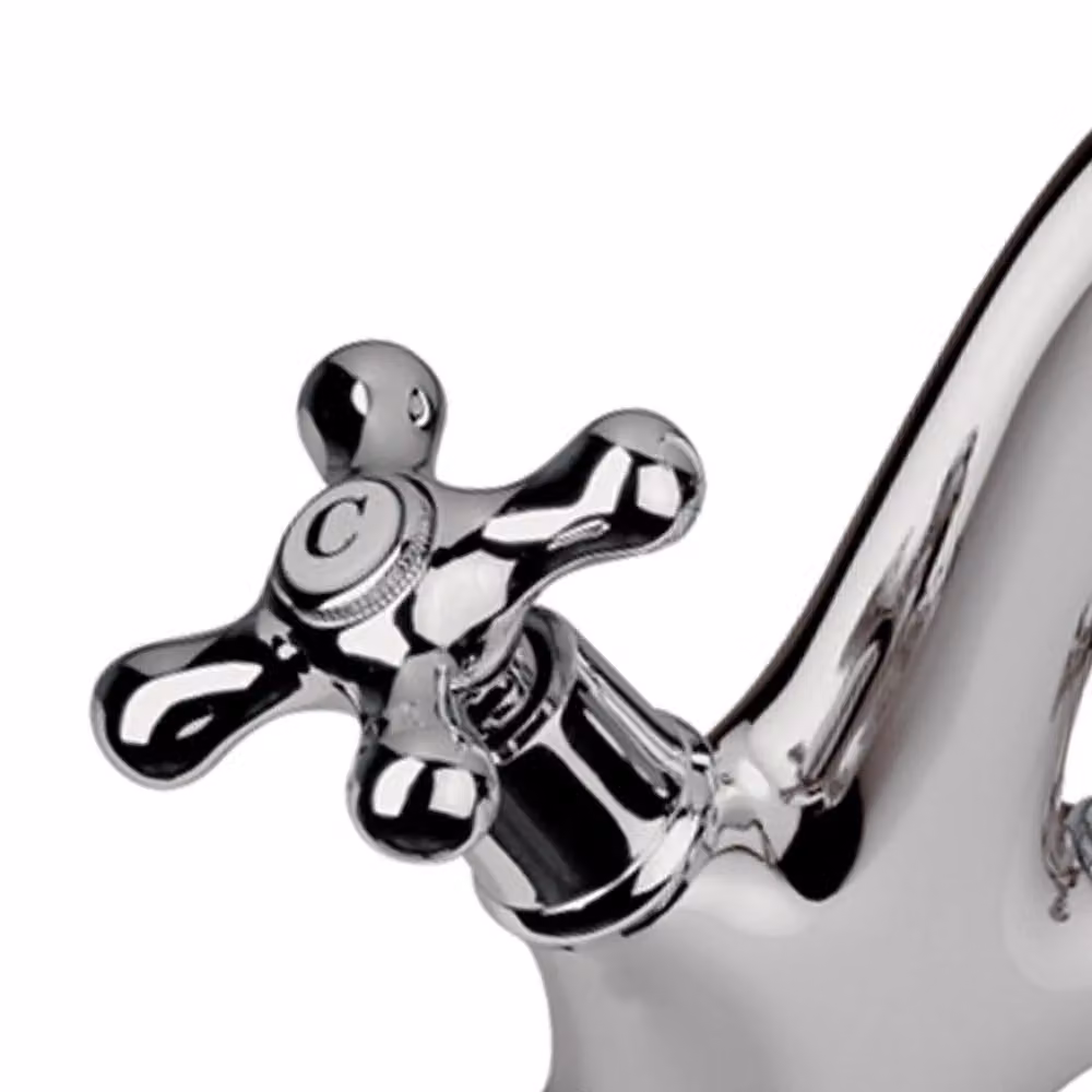 Rubinetto monoforo per lavabo Remer in ottone cromato argento con scarico click clack stile retro – 2