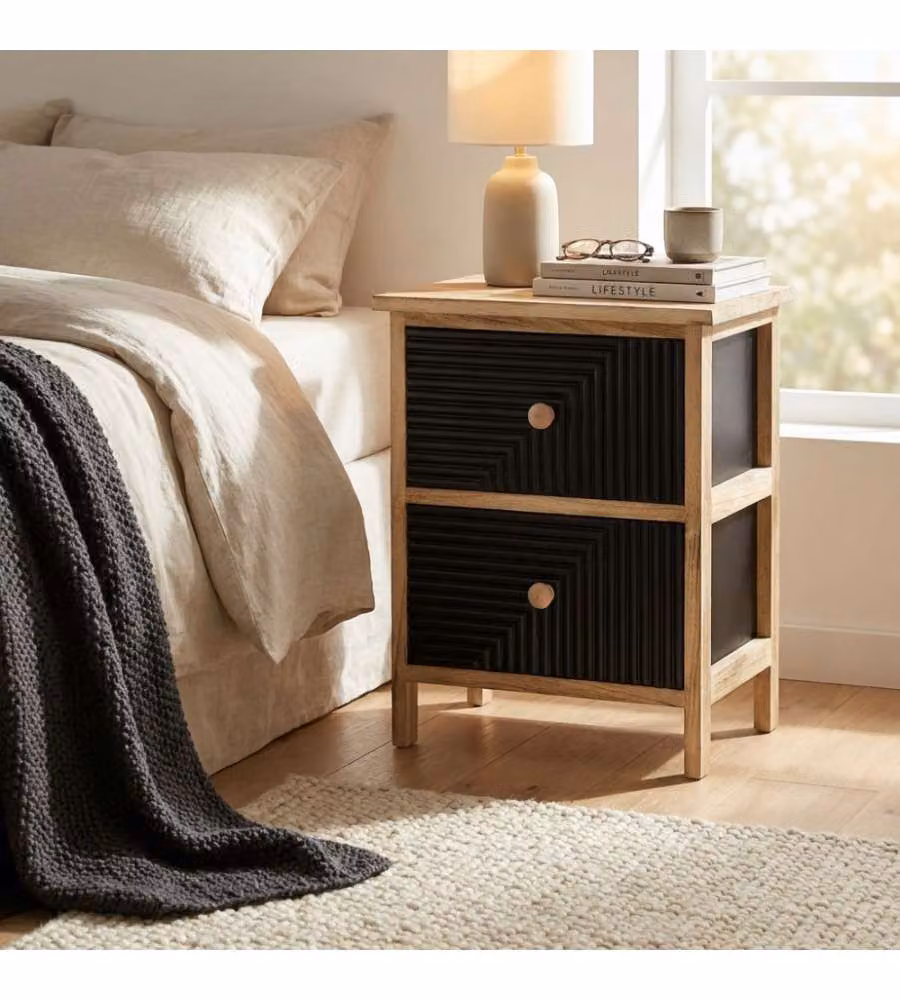 Cosma Mobiletto 2 Cassetti Nero in Legno Rettangolare Stile Industrial