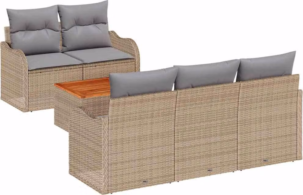 Set Divano da Giardino con cuscino 6 pcs Beige polyrattan