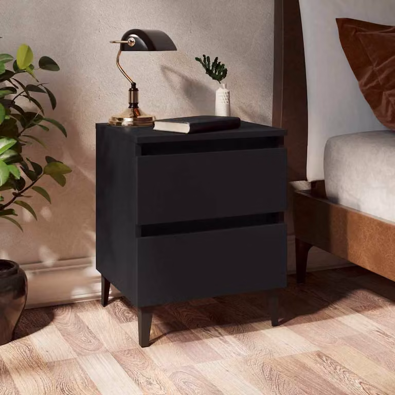 Comodino Industrial vidaXL in Legno e Metallo Nero Opaco L: 40 cm, P: 35 cm, H: 50 cm