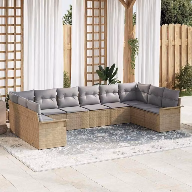 Maison Exclusive - Set Divano da Giardino con cuscino 10 pcs Beige polyrattan