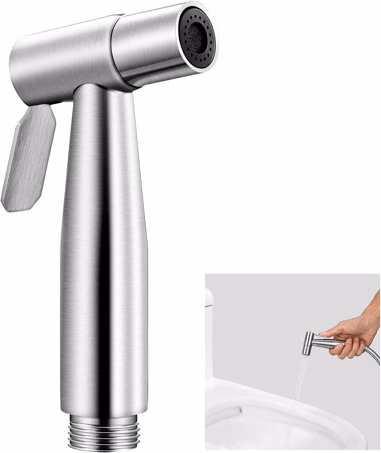 Acciaio inossidabile - Doccetta per WC - Toilette - Ugello per bidet - Pistola a spruzzo per WC - Spruzzatore per bidet manuale - Argento