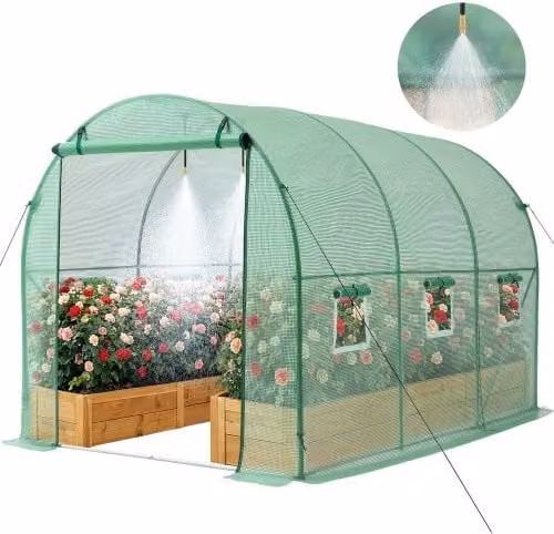 VEVOR Serra a Tunnel per Giardino con Telaio in Acciaio e Copertura in PE Verde, L/P/H: 293 x 197 x 194 cm