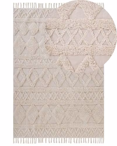 Tappeto minimalista beige in cotone con motivo geometrico 160 x 230 cm