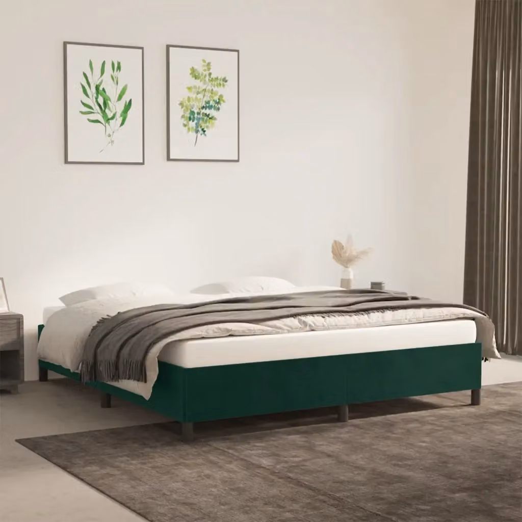 Letto matrimoniale moderno in velluto verde con struttura in legno e doghe fisse L/P: 180 x 200 cm – 2
