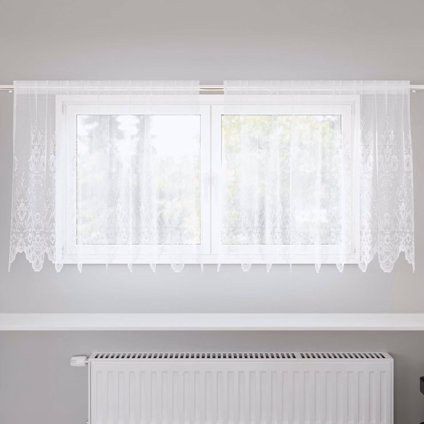 Tenda in pizzo bianca vidaXL con motivo floreale in poliestere, L: 100 cm, H: 200 cm