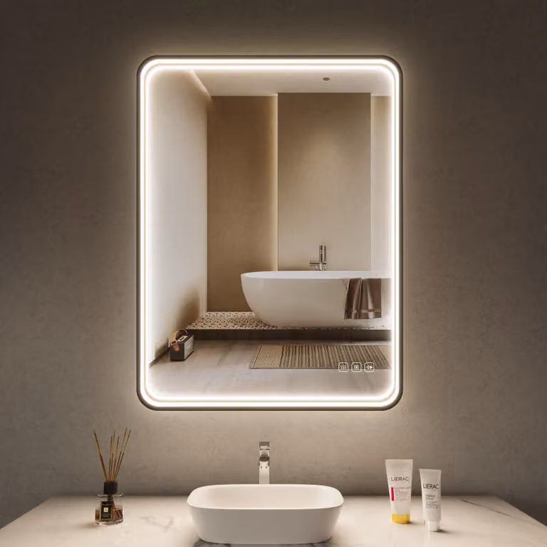 Specchio a LED da parete, 60x80 cm, con interruttore touch, funzione antiappannamento e dimmerabile