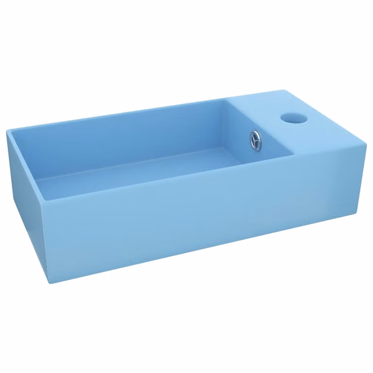Lavandino con Troppopieno in Vetroceramica Azzurro