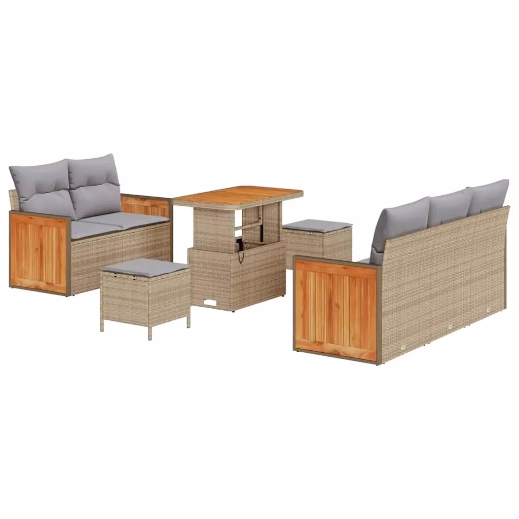 Set Divano da Giardino vidaXL 10 Pezzi con Tavolino, Pouf e Cuscini Beige e Grigio in Polyrattan e Acciaio – 2