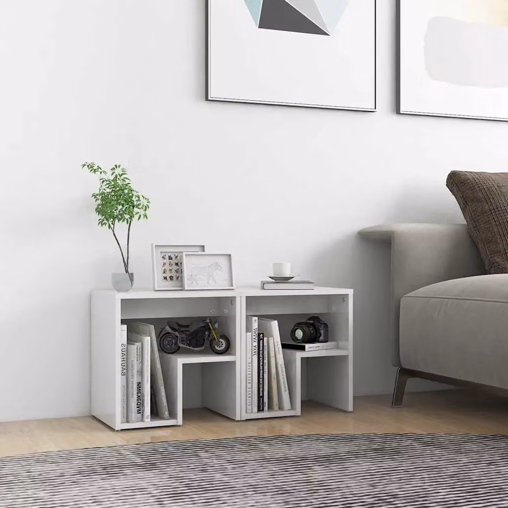 Set di 2 comodini vidaXL in legno multistrato bianco lucido L 40 cm x P 30 cm x H 40 cm