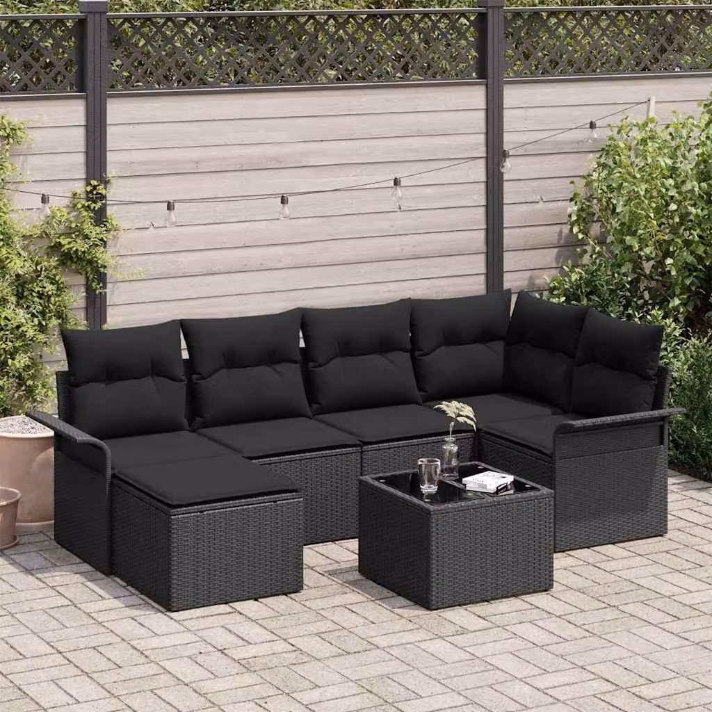 Maison Exclusive - Set Divano da Giardino con cuscino 7 pcs Nero polyrattan