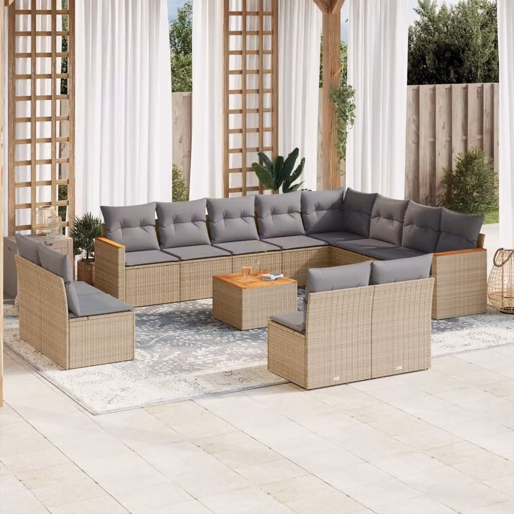 Maison Exclusive - Set Divano da Giardino 13 pz con Cuscini Beige Misto Polyrattan
