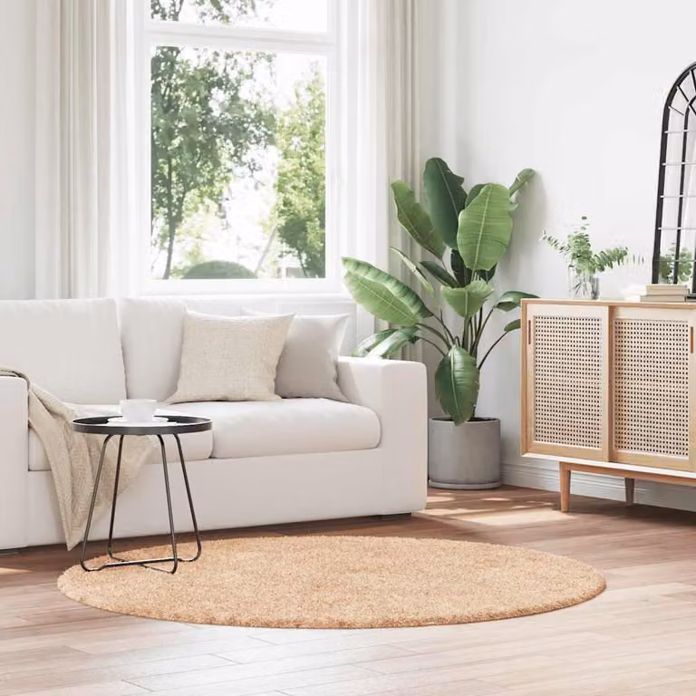 Tappeto Shaggy a Pelo Lungo vidaXL NAVARRA Beige, Diametro: 160 cm, in Poliestere
