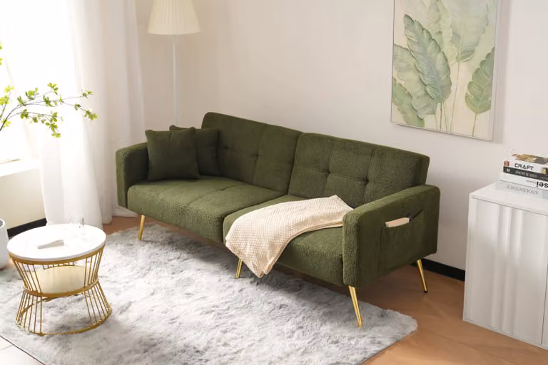 okwish letto pieghevole Daybed con funzione letto, letto per ospiti, divano con ampia superficie di riposo, divano imbottito con cuscini e tasche laterali portaoggetti, verde