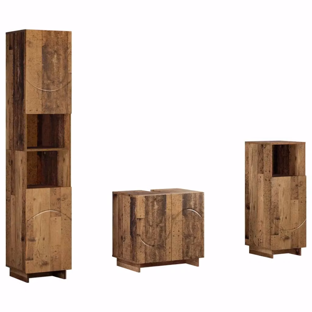 Set di mobili da bagno moderno vidaXL in legno marrone composto da 3 pezzi con base lavabo, colonna alta e pensile – 2
