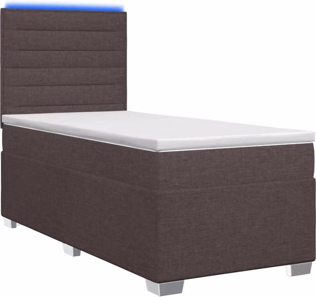 Letto box spring con materasso ibrido vidaXL in tessuto con base a sollevamento, illuminazione sottostante e porta USB, L/P: 90 x 200 cm, Marrone Scuro
