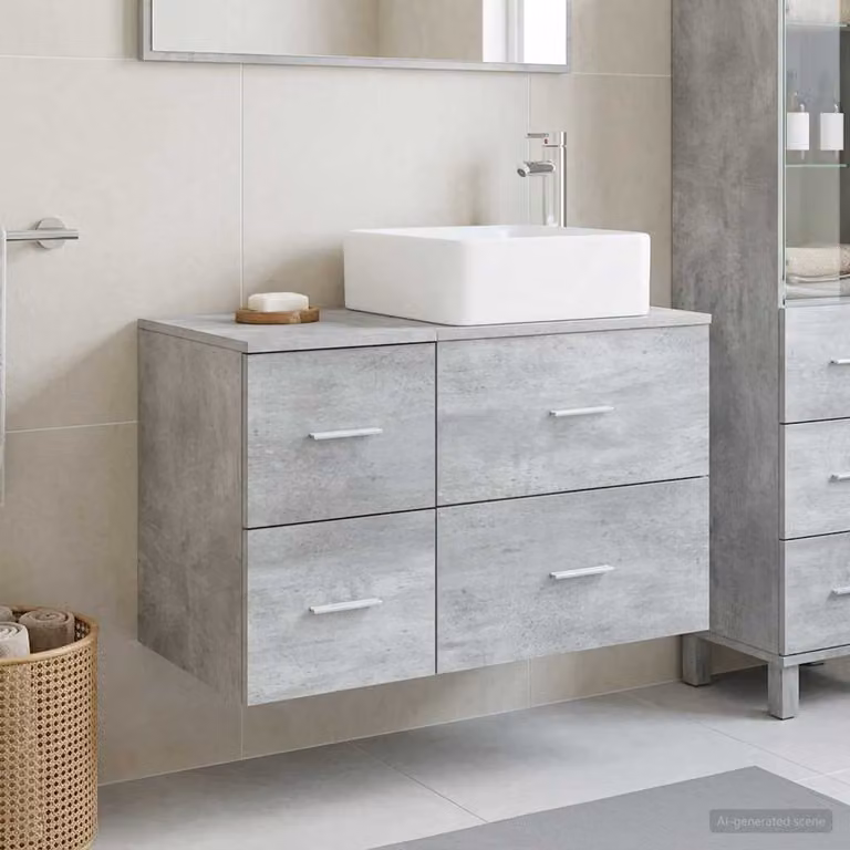 Set di mobili per il bagno vidaXL composto da mobile lavabo e pensile a parete in legno, colore grigio opaco, stile minimalista