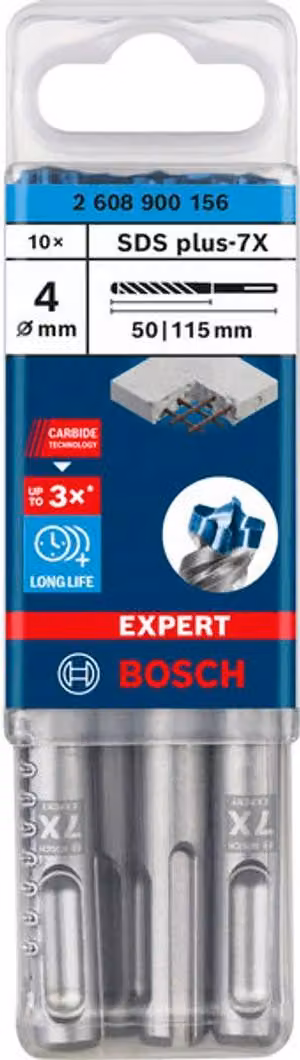 Trapano a percussione Bosch 10x Expert SDS plus-7X 4 x 50 x 115 mm - 2608900156