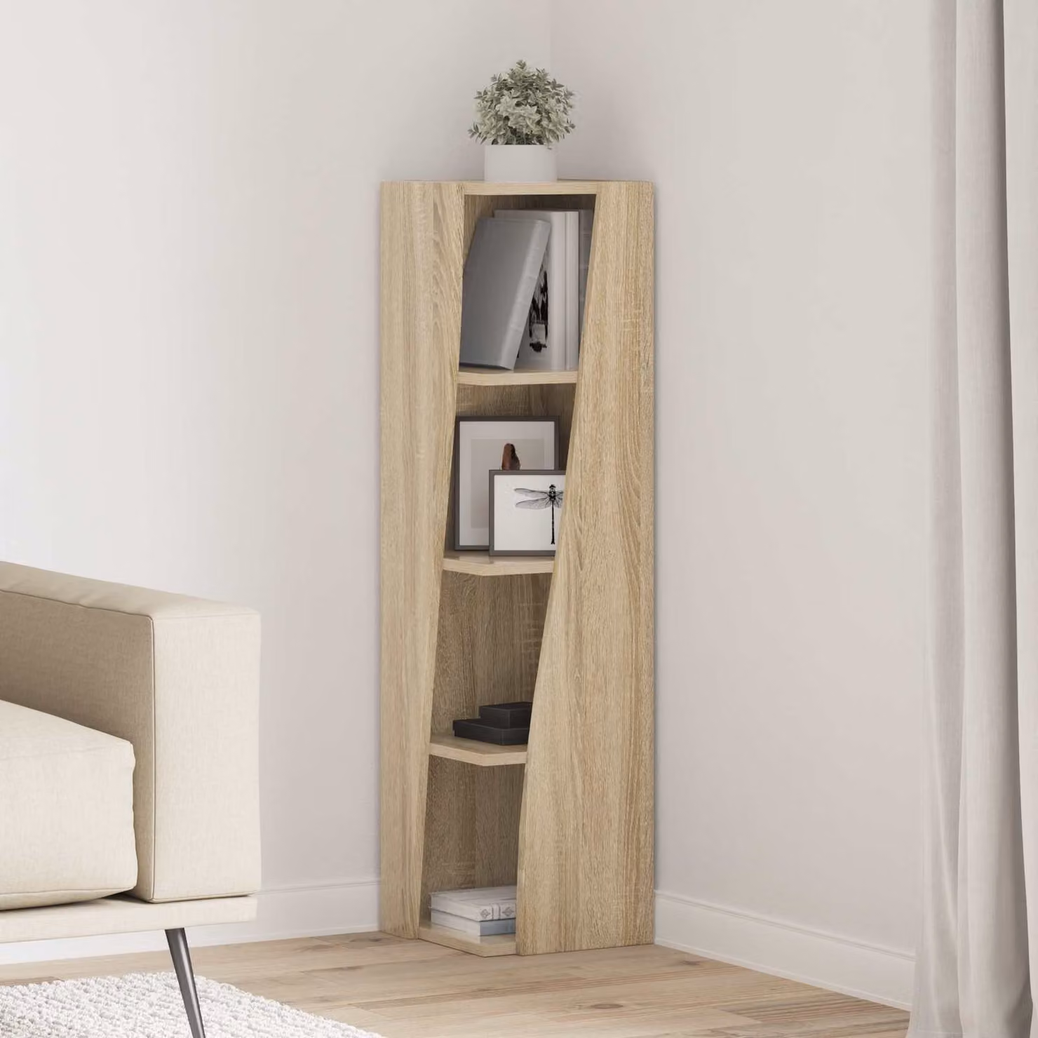 Mobile angolare vidaXL in legno ingegnerizzato beige e marrone L/P/H: 27,5 x 27 x 102 cm