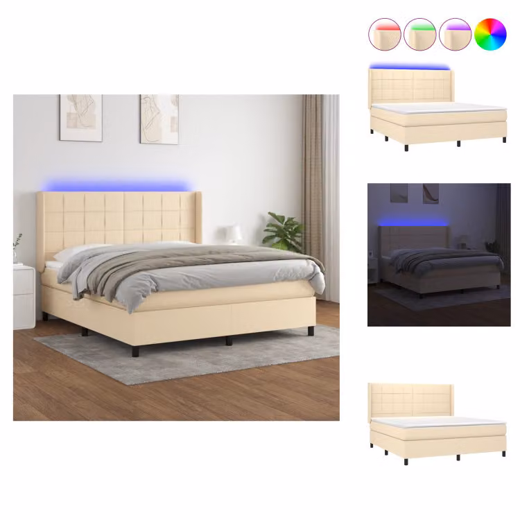 vidaXL Letto a molle con materasso e tessuto LED crema 160x200 cm - Letti e strutture letto