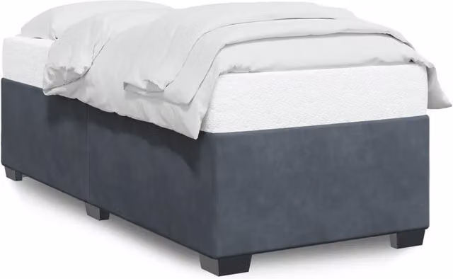 Letto singolo per adulti in velluto grigio scuro con struttura in legno e doghe, L/P: 90 x 200 cm
