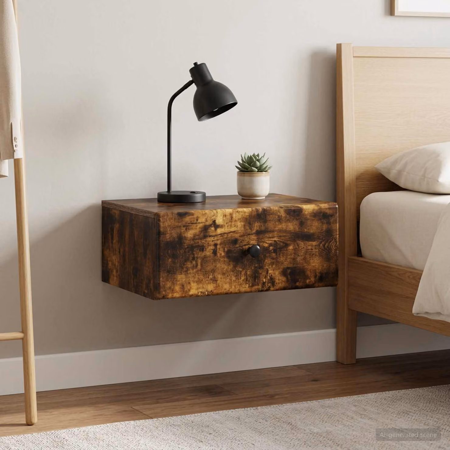 Set di 2 comodini sospesi vidaXL in Rovere Fumo, L 49 cm x P 34,5 cm x H 20 cm