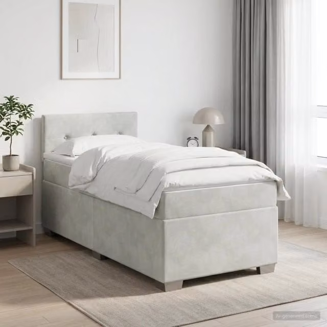 Letto box spring con materasso ibrido vidaXL in velluto Grigio Chiaro L/P: 90 x 190 cm – 1