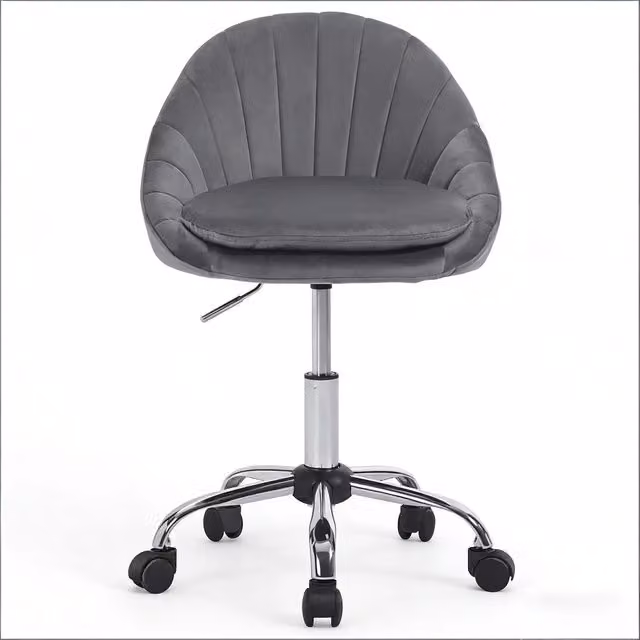 Sedia da ufficio ergonomica girevole con altezza regolabile e doppia imbottitura in velluto grigio scuro